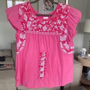 J. Marie Pink Embroidered Blouse
